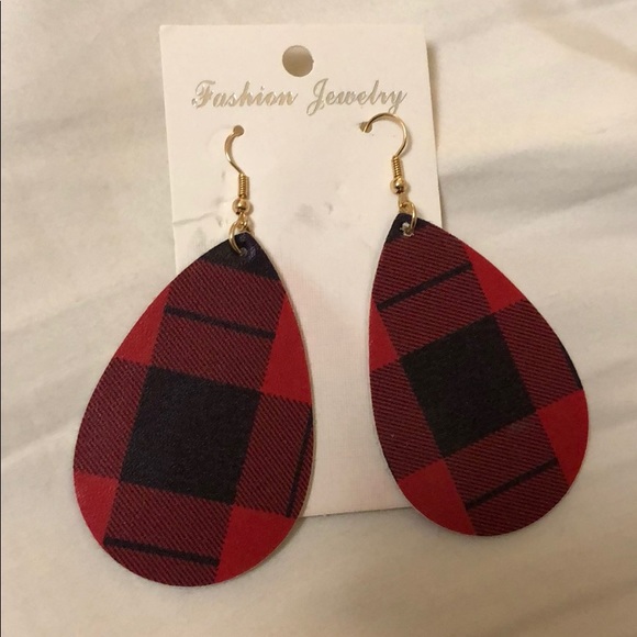 Buffalo Check Leather Earrings - Picture 1 of 1